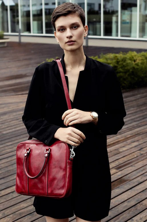 Businesstasche Kurzgriff aus Leder in Rot mit Reißverschluss - leder-accessoires.com
