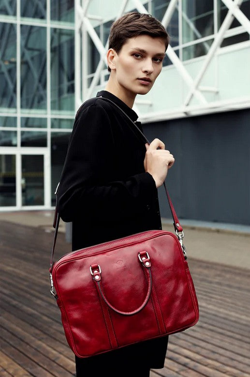 Businesstasche Kurzgriff aus Leder in Rot mit Reißverschluss - leder-accessoires.com