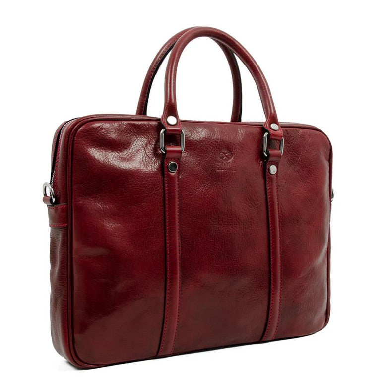 Businesstasche Kurzgriff aus Leder in Rot mit Reißverschluss - leder-accessoires.com