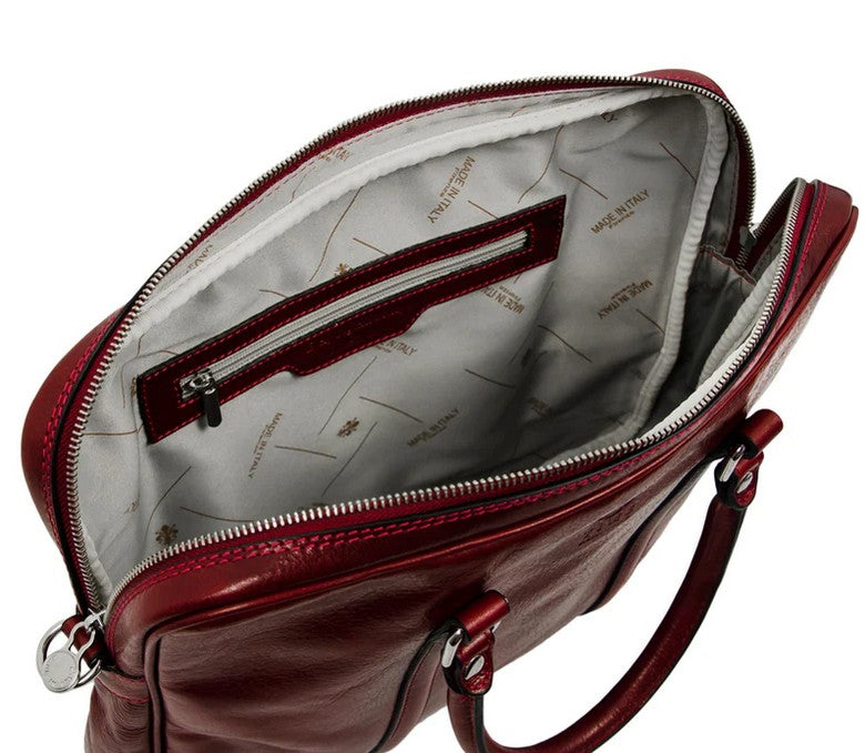 Businesstasche Kurzgriff aus Leder in Rot mit Reißverschluss - leder-accessoires.com