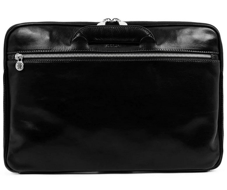 Businesstasche aus Leder in Schwarz mit Reißverschluss und Vorfach - leder-accessoires.com