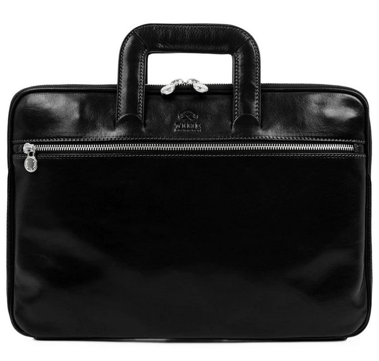 Businesstasche aus Leder in Schwarz mit Reißverschluss und Vorfach - leder-accessoires.com