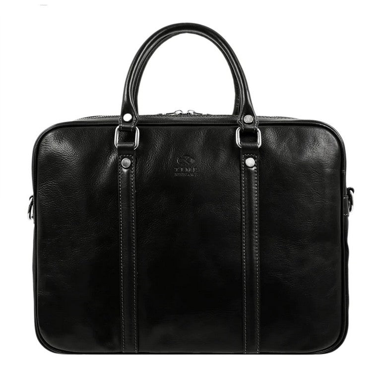 Businesstasche Kurzgriff aus Leder in Schwarz mit Reißverschluss - leder-accessoires.com