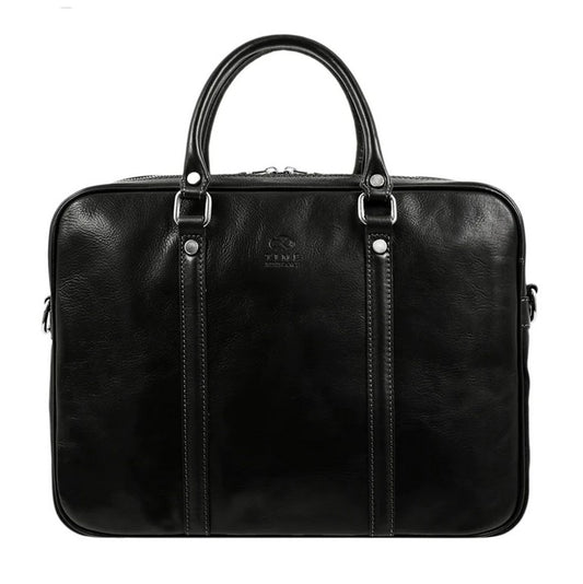 Businesstasche Kurzgriff aus Leder in Schwarz mit Reißverschluss - leder-accessoires.com
