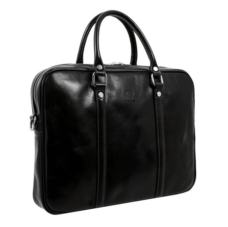 Businesstasche Kurzgriff aus Leder in Schwarz mit Reißverschluss - leder-accessoires.com