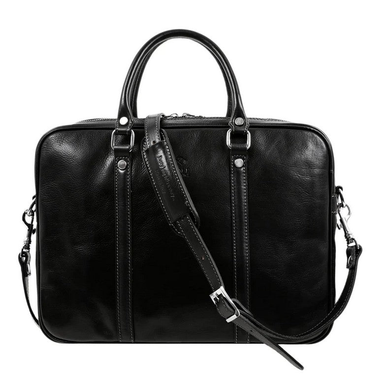Businesstasche Kurzgriff aus Leder in Schwarz mit Reißverschluss - leder-accessoires.com