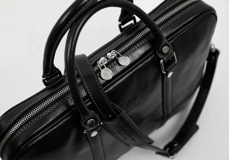 Businesstasche Kurzgriff aus Leder in Schwarz mit Reißverschluss - leder-accessoires.com