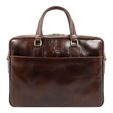 Businesstasche aus Leder in Braun mit Reißverschluss und Vortasche - leder-accessoires.com