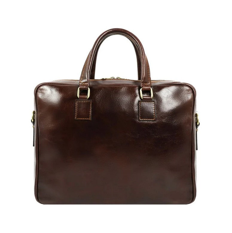 Businesstasche aus Leder in Braun mit Reißverschluss und Vortasche - leder-accessoires.com