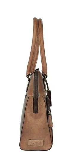 Schultertasche aus Leder in Cognac mit Vortasche und Reißverschluss - leder-accessoires.com