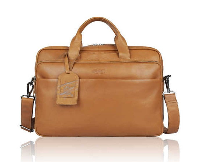 Businesstasche aus Leder in Cognac mit Reißverschluss und Vortasche - leder-accessoires.com