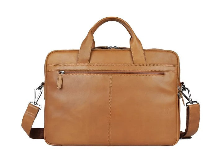 Businesstasche aus Leder in Cognac mit Reißverschluss und Vortasche - leder-accessoires.com