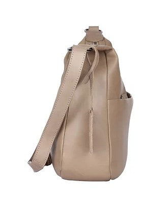 Umhängetasche|Bananenform aus Leder in Taupe|Grau mit Reißverschluss - leder-accessoires.com