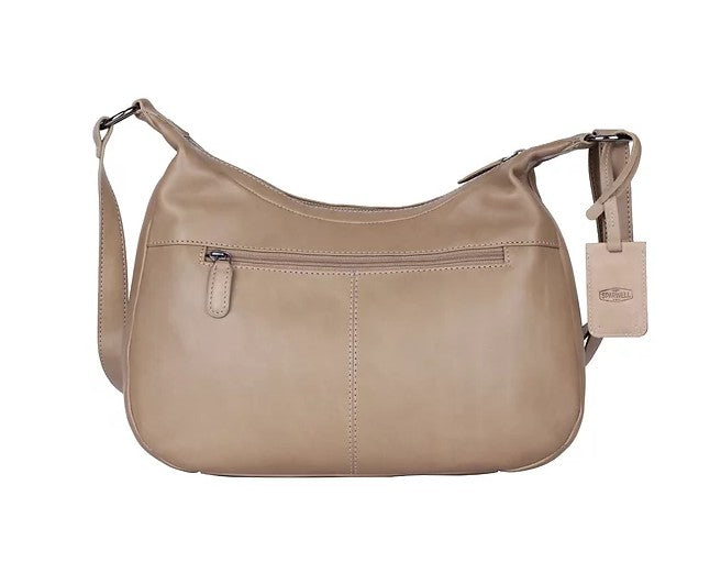 Umhängetasche|Bananenform aus Leder in Taupe|Grau mit Reißverschluss - leder-accessoires.com
