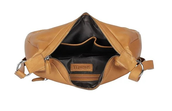 Umhängetasche|Bananenform aus Leder in Cognac mit Reißverschluss - leder-accessoires.com