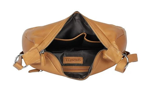 Umhängetasche|Bananenform aus Leder in Cognac mit Reißverschluss - leder-accessoires.com