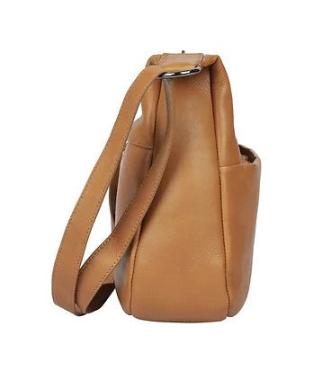 Umhängetasche|Bananenform aus Leder in Cognac mit Reißverschluss - leder-accessoires.com