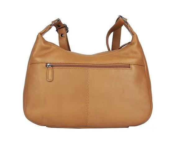 Umhängetasche|Bananenform aus Leder in Cognac mit Reißverschluss - leder-accessoires.com