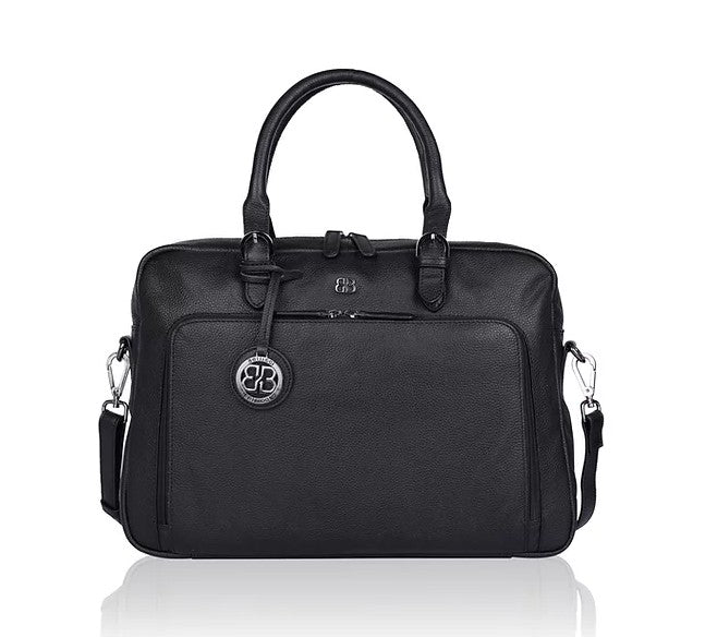 Kurzgriff-|Businesstasche aus Leder in Schwarz mit Vortasche und Reißverschluss - leder-accessoires.com
