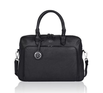 Kurzgriff-|Businesstasche aus Leder in Schwarz mit Vortasche und Reißverschluss - leder-accessoires.com