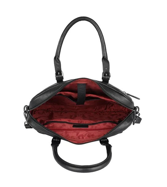 Kurzgriff-|Businesstasche aus Leder in Schwarz mit Vortasche und Reißverschluss - leder-accessoires.com