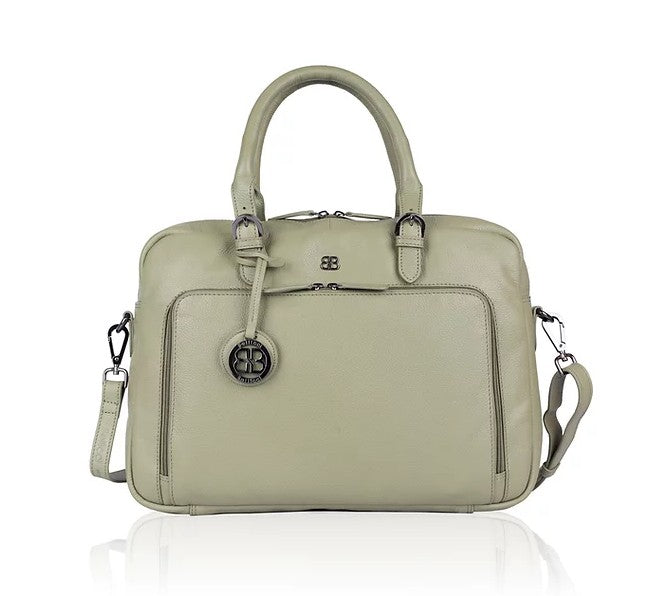 Kurzgriff-|Businesstasche aus Leder in Oliv mit Vortasche und Reißverschluss - leder-accessoires.com
