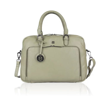 Kurzgriff-|Businesstasche aus Leder in Oliv mit Vortasche und Reißverschluss - leder-accessoires.com