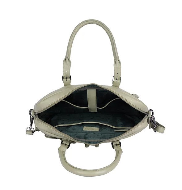 Kurzgriff-|Businesstasche aus Leder in Oliv mit Vortasche und Reißverschluss - leder-accessoires.com