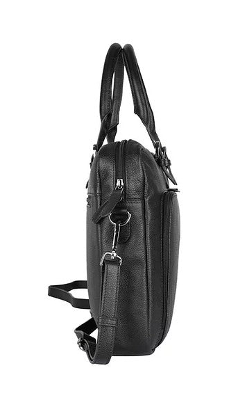 Kurzgriff-|Businesstasche aus Leder in Schwarz mit Vortasche und Reißverschluss - leder-accessoires.com