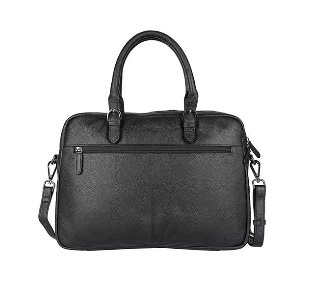 Kurzgriff-|Businesstasche aus Leder in Schwarz mit Vortasche und Reißverschluss - leder-accessoires.com