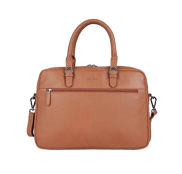 Kurzgriff-|Businesstasche aus Leder in Cognac mit Vortasche und Reißverschluss - leder-accessoires.com