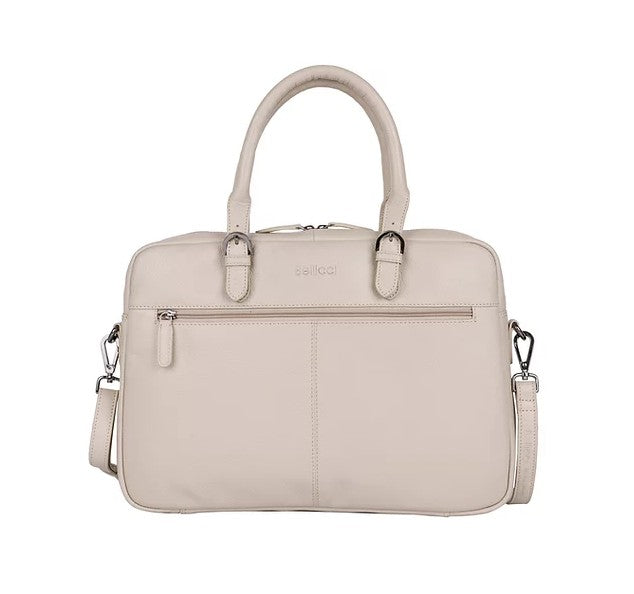 Kurzgriff-|Businesstasche aus Leder in Beige mit Vortasche und Reißverschluss - leder-accessoires.com