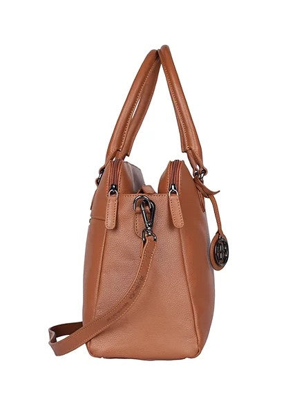 Kurzgrifftasche aus Leder in Cognac mit Reißverschluss - leder-accessoires.com