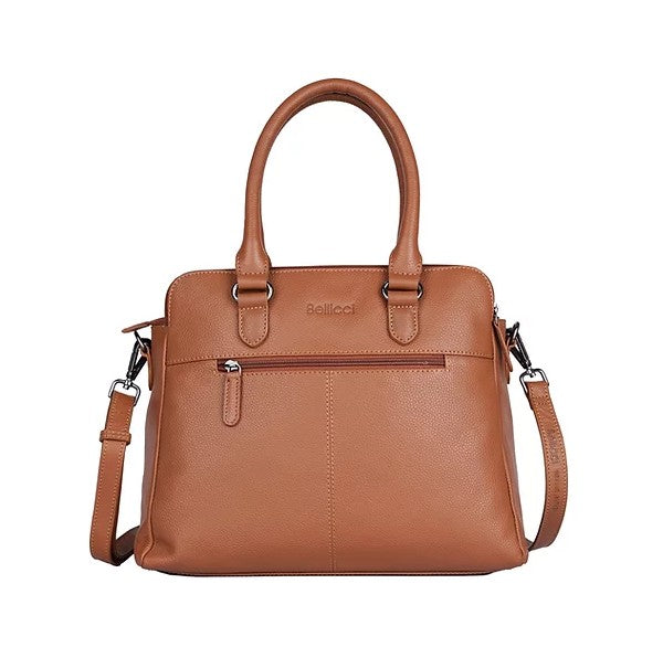 Kurzgrifftasche aus Leder in Cognac mit Reißverschluss - leder-accessoires.com