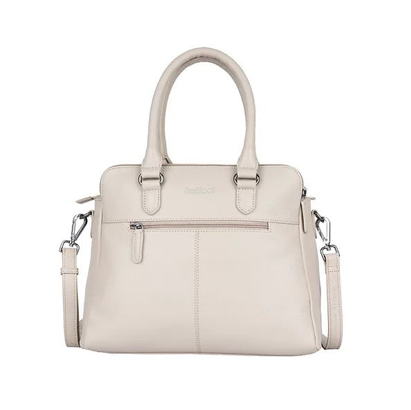 Kurzgrifftasche aus Leder in Beige mit Reißverschluss - leder-accessoires.com