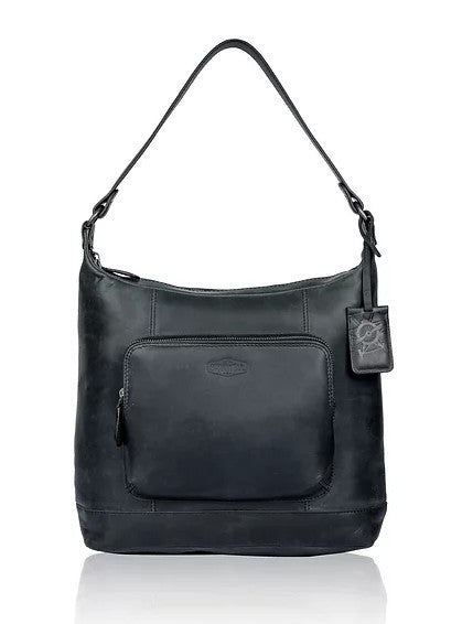 Schultertasche aus Leder in Schwarz mit Reißverschluss - leder-accessoires.com