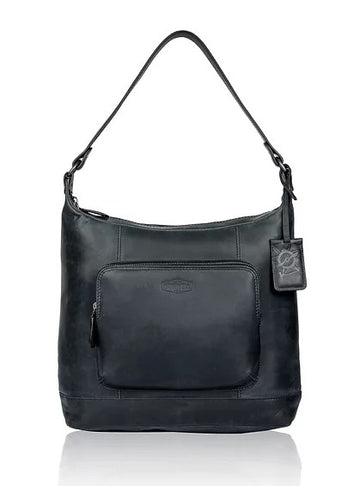 Schultertasche aus Leder in Schwarz mit Reißverschluss - leder-accessoires.com
