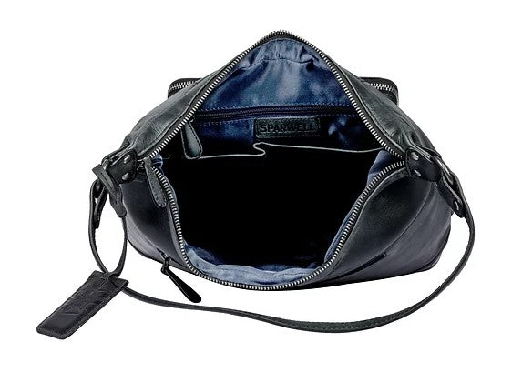 Schultertasche aus Leder in Schwarz mit Reißverschluss - leder-accessoires.com