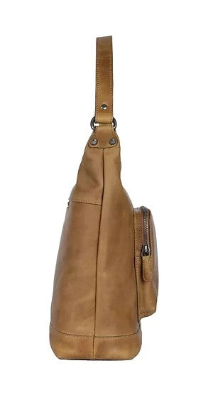 Schultertasche aus Leder in Cognac mit Reißverschluss - leder-accessoires.com
