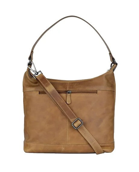 Schultertasche aus Leder in Cognac mit Reißverschluss - leder-accessoires.com