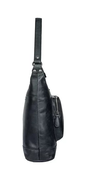 Schultertasche aus Leder in Schwarz mit Reißverschluss - leder-accessoires.com