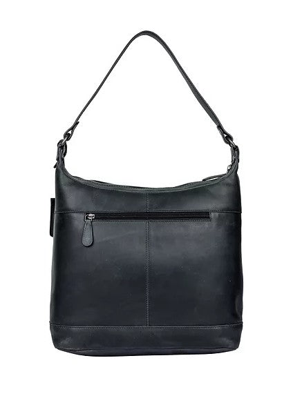 Schultertasche aus Leder in Schwarz mit Reißverschluss - leder-accessoires.com