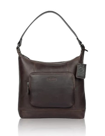 Schultertasche aus Leder in Braun mit Reißverschluss - leder-accessoires.com