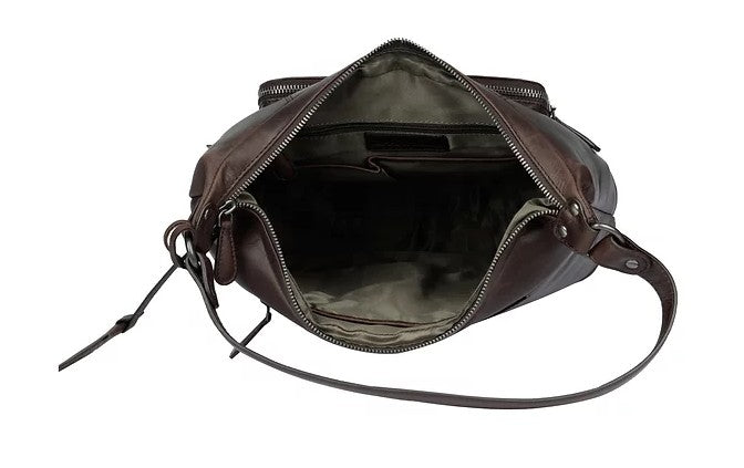 Schultertasche aus Leder in Braun mit Reißverschluss - leder-accessoires.com