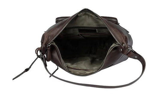 Schultertasche aus Leder in Braun mit Reißverschluss - leder-accessoires.com