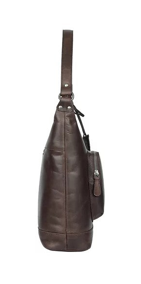 Schultertasche aus Leder in Braun mit Reißverschluss - leder-accessoires.com