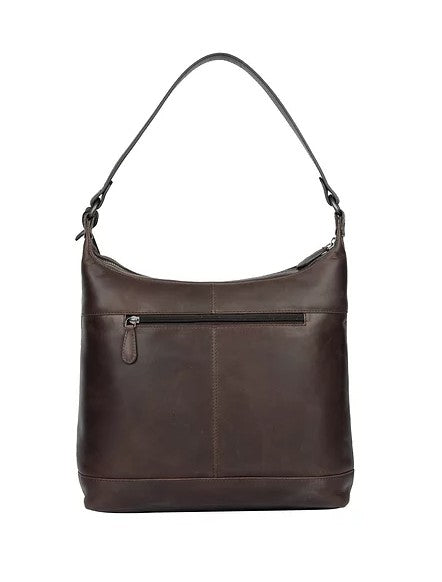Schultertasche aus Leder in Braun mit Reißverschluss - leder-accessoires.com
