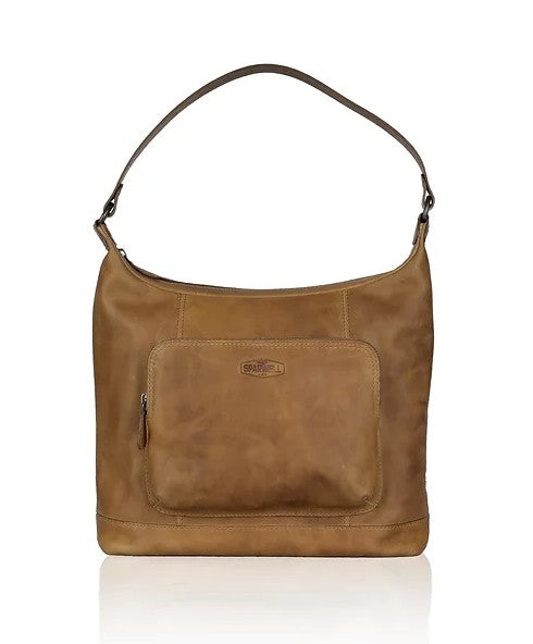 Schultertasche aus Leder in Cognac mit Reißverschluss - leder-accessoires.com