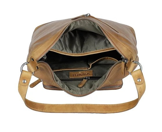 Schultertasche aus Leder in Cognac mit Reißverschluss - leder-accessoires.com