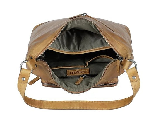 Schultertasche aus Leder in Cognac mit Reißverschluss - leder-accessoires.com